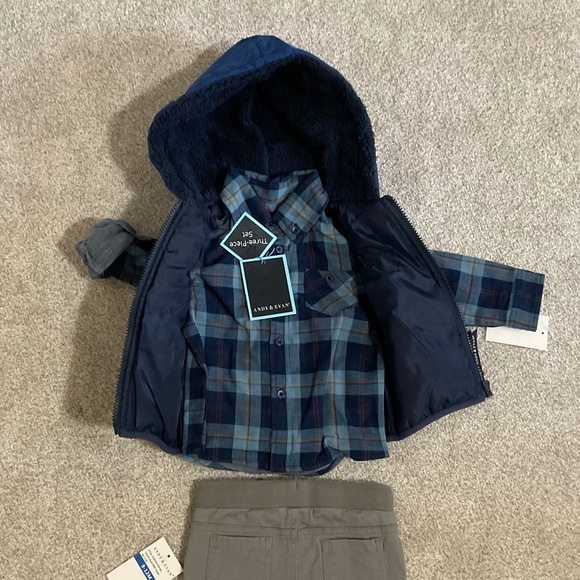 Andy and Evan infant boys 2pc Hooded Puffer Vest Shirt and Pants set 9-12M - Picture 6 of 16